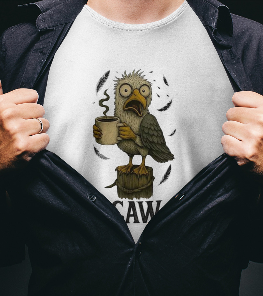 F’CAW F Cartoon Bird With Coffee Cup T-Shirt