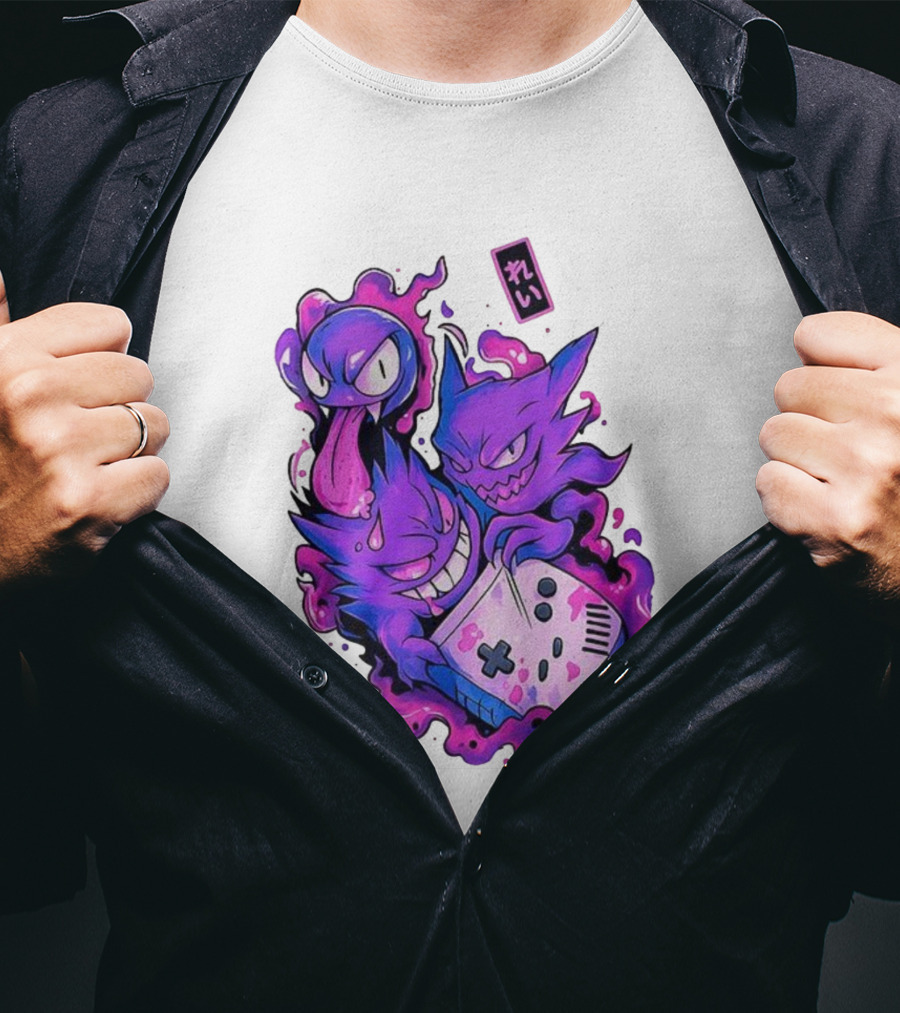 Gastly Haunter Gengar Retro Game Console Pokemon Art霊 T-Shirt