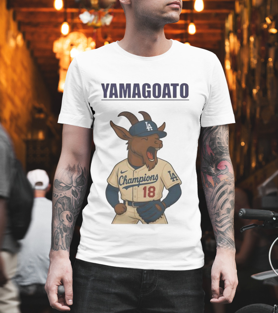 Yamagoato Champions LA 18 Goat Baseball Illustration T-Shirt