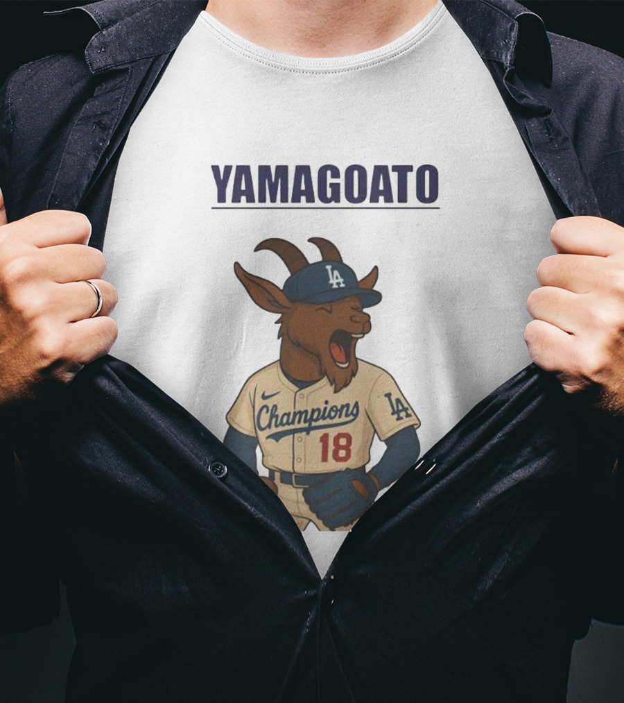 Yamagoato Champions LA 18 Goat Baseball Illustration T-Shirt