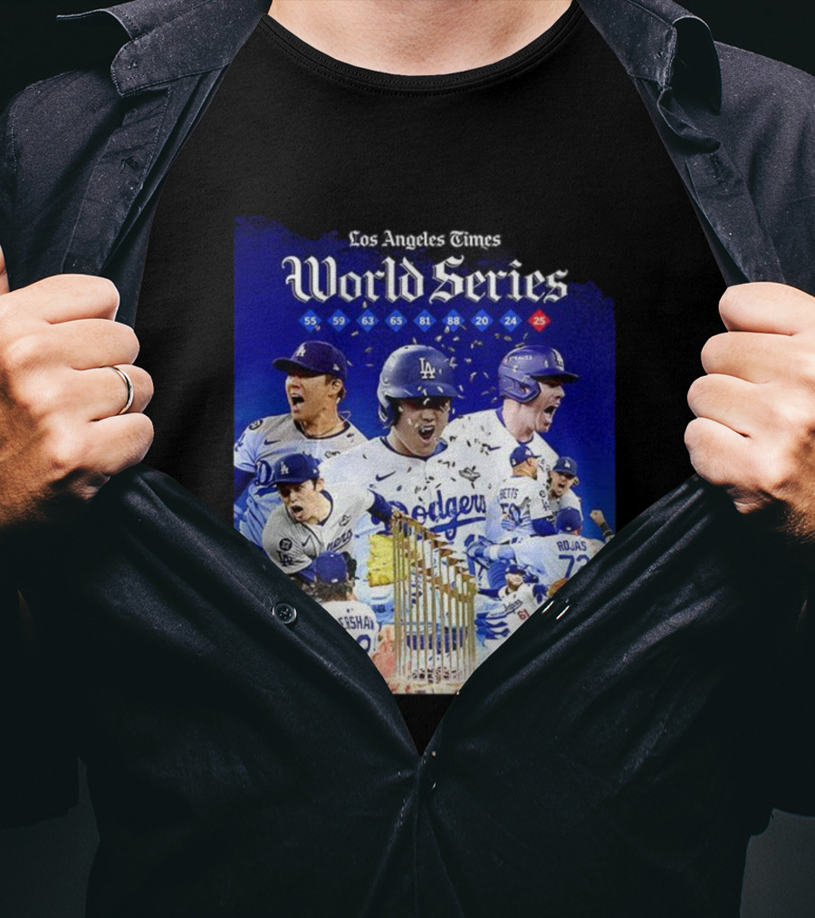Los Angeles Dodgers World Series Champions 2025 Celebration With Iconic Moments And Championship Years T-Shirt