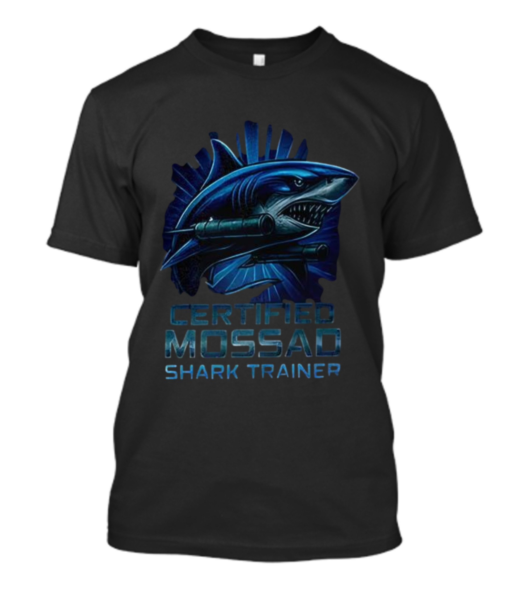 Certified Mossad Shark Trainer Fierce Navy Blue Shark With Snorkel T-Shirt