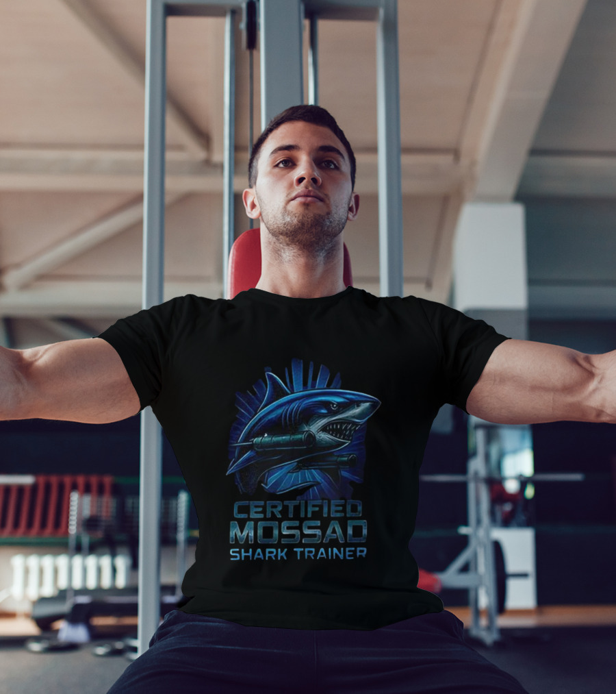 Certified Mossad Shark Trainer Fierce Navy Blue Shark With Snorkel T-Shirt