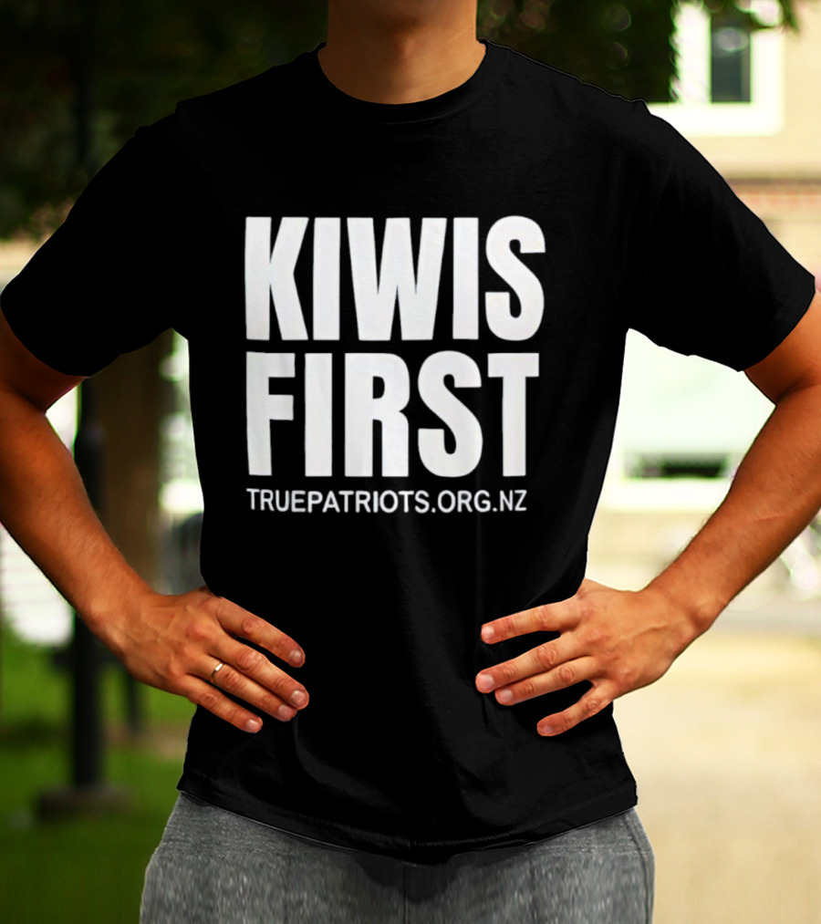 Kiwis First Truepatriots.org.nz Bold Text Statement T-Shirt