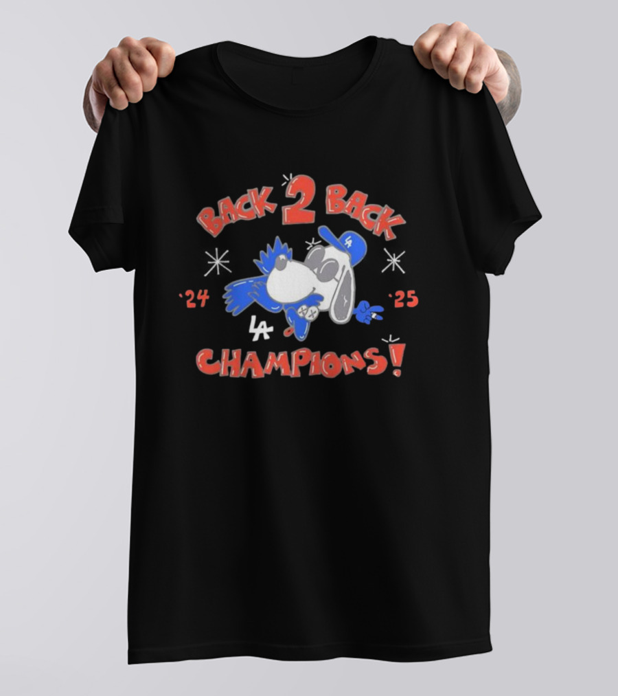 LA Dodgers Snoopy Back 2 Back ’24 ’25 Champions T-Shirt