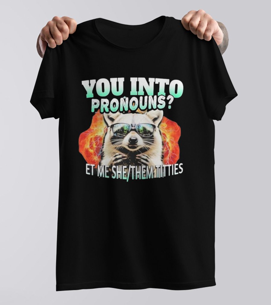 YOU INTO PRONOUNS ET ME SHE THEM TITTIES RACCOON T-Shirt