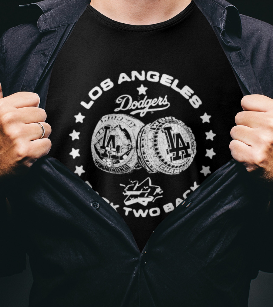 Los Angeles Dodgers Back Two Back Rings LA Logo T-Shirt