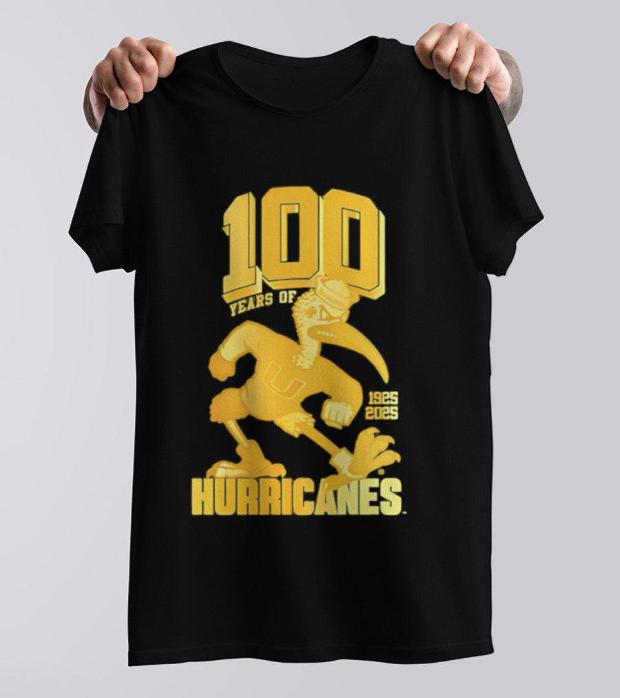 Miami Hurricanes Centennial Sebastian The Ibis 1925-2025 T-Shirt
