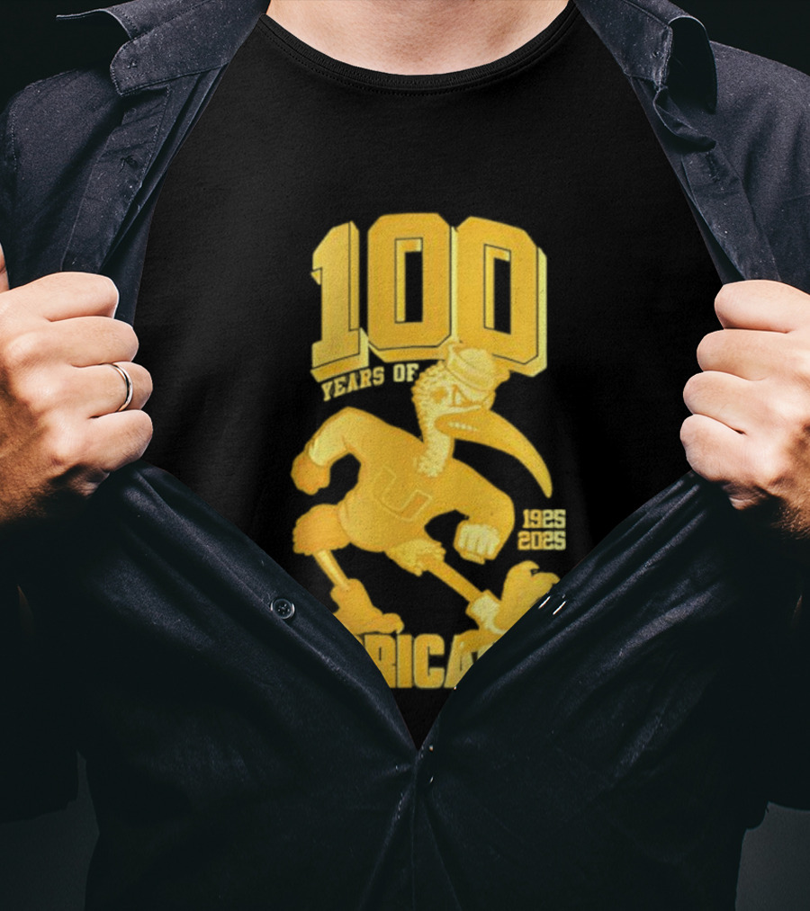 Miami Hurricanes Centennial Sebastian The Ibis 1925-2025 T-Shirt