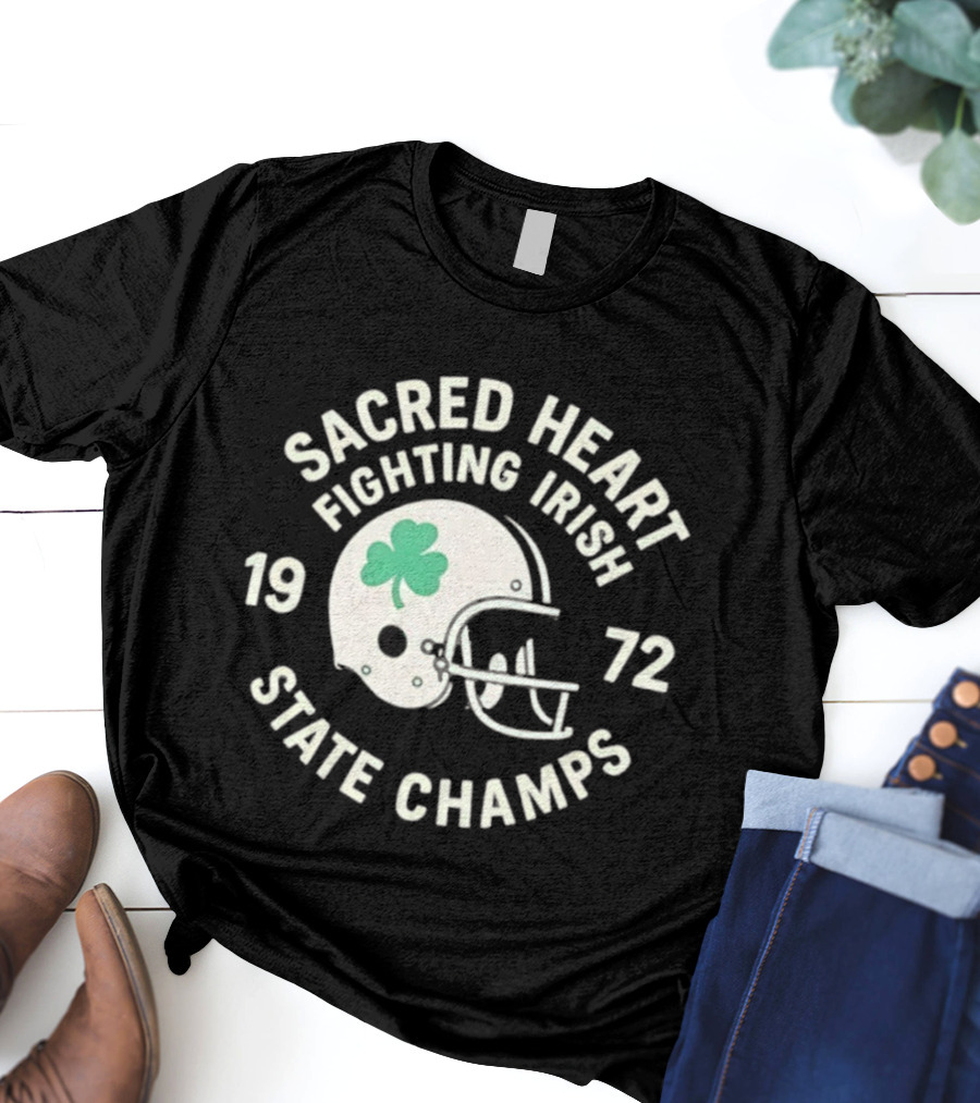 Sacred Heart Fighting Irish 1972 State Champs Football Helmet T-Shirt