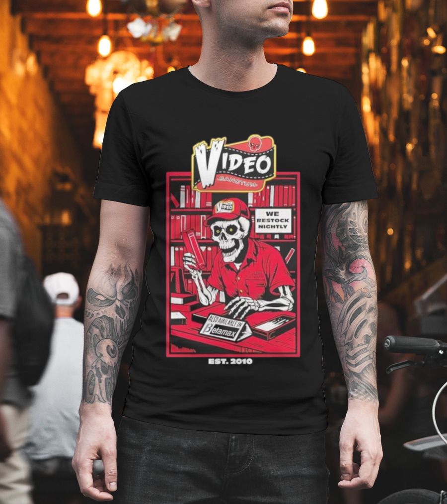 Video Sanctum We Restock Nightly Betamax Skeleton T-Shirt