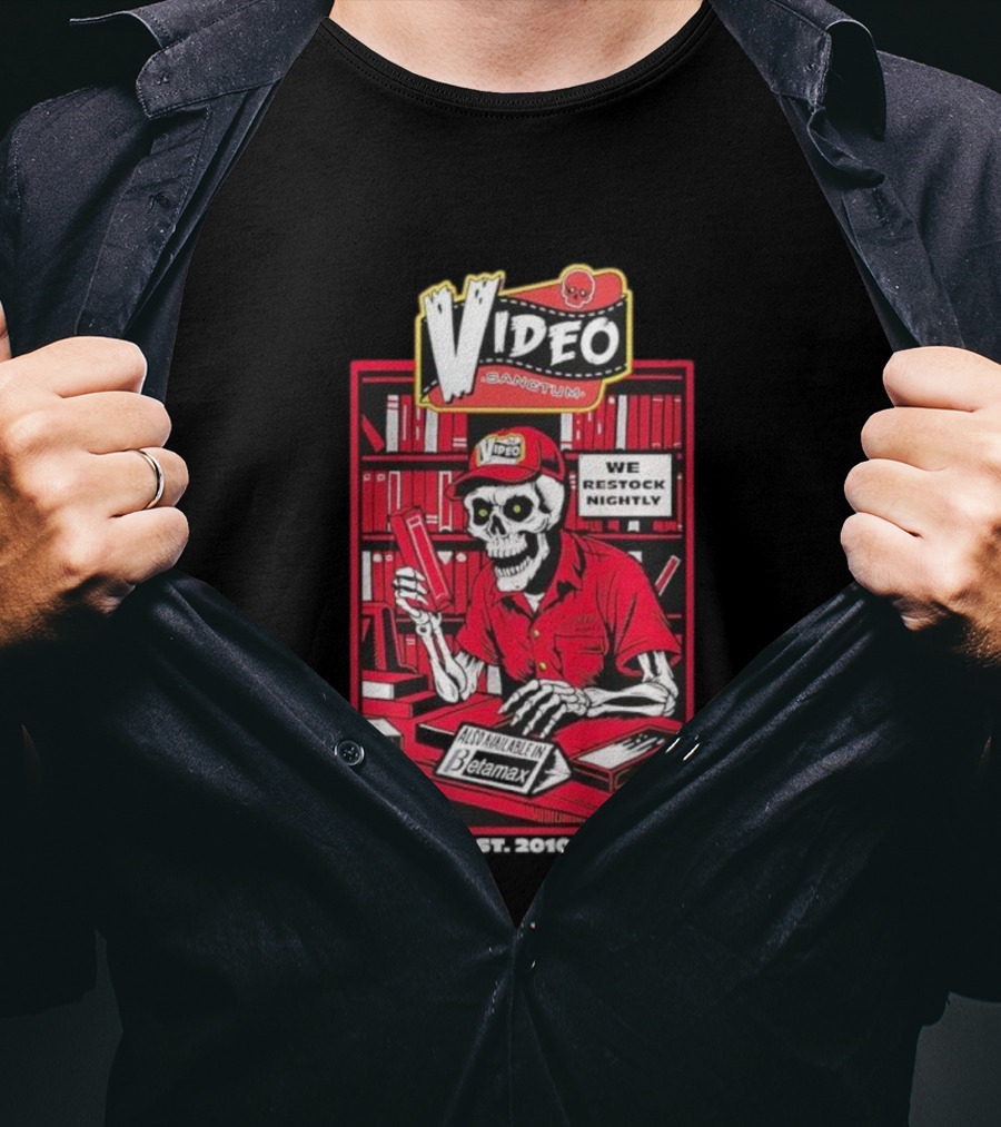 Video Sanctum We Restock Nightly Betamax Skeleton T-Shirt