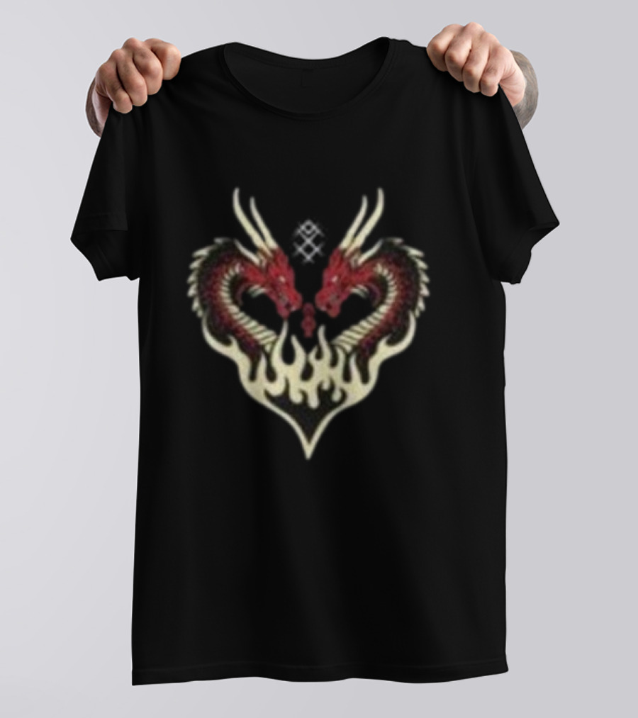Kruzadar Dragon Heart Dual Red Dragons Flame Embrace T-Shirt