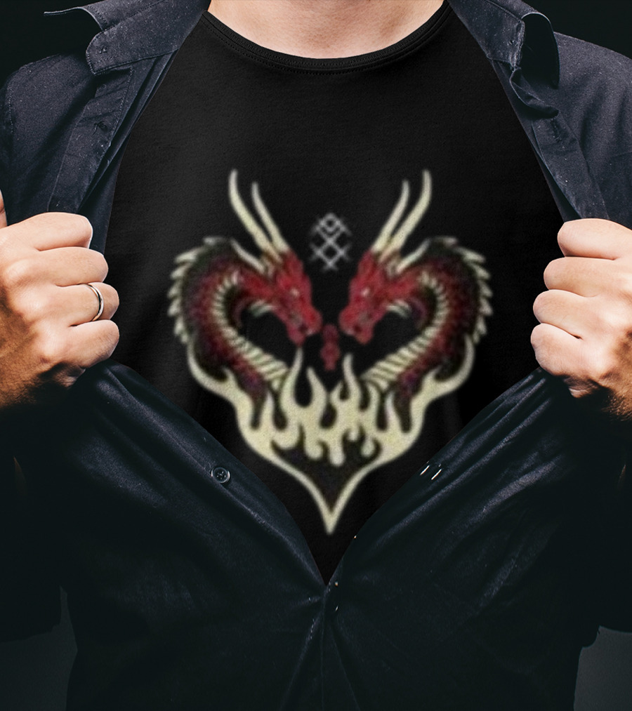 Kruzadar Dragon Heart Dual Red Dragons Flame Embrace T-Shirt