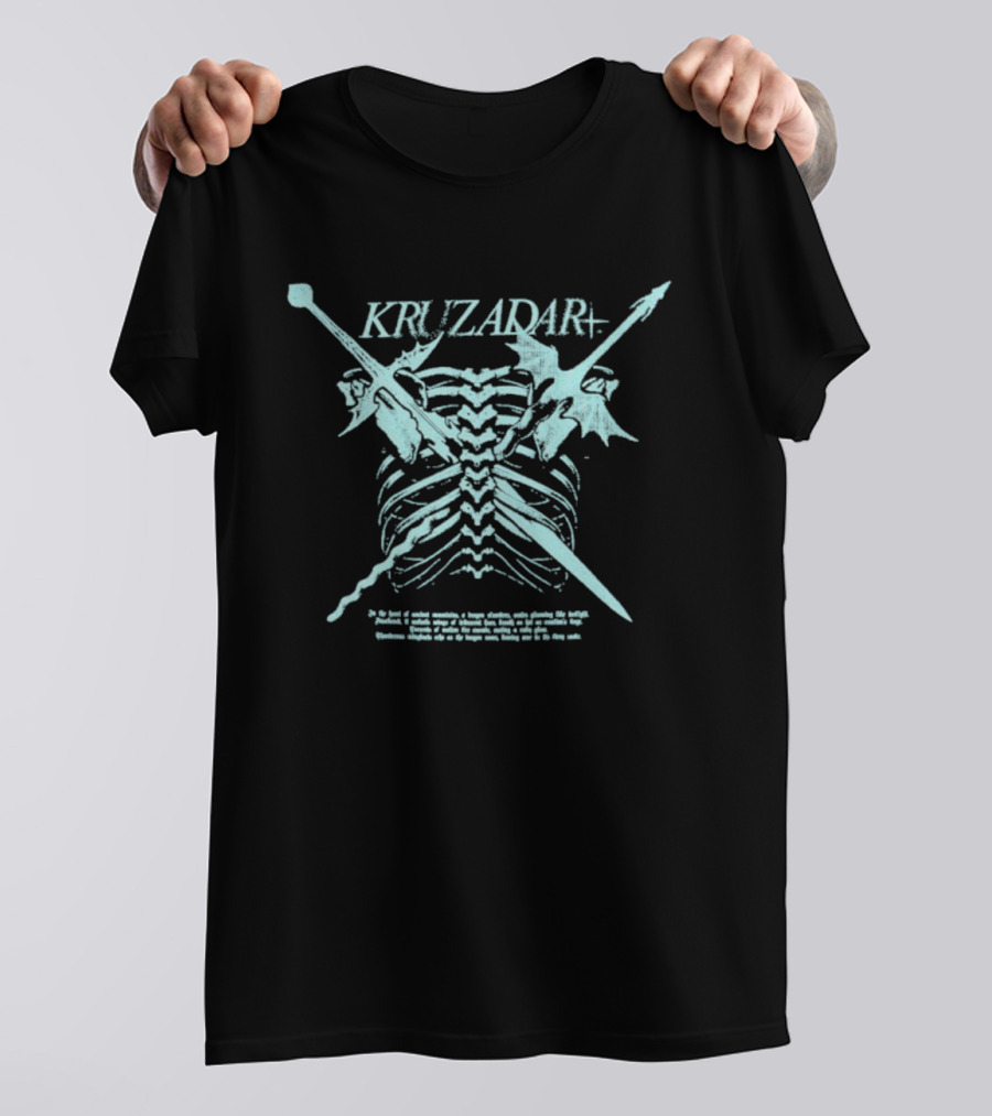 Kruzadar Dragonbone Crossed Swords And Dragon Wings Motif T-Shirt