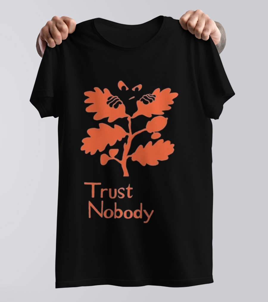 Trust Nobody Hidden Face Orange Leaf Design T-Shirt