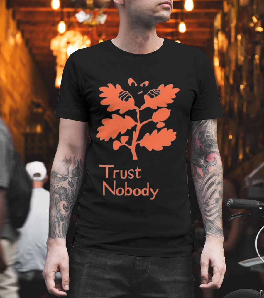 Trust Nobody Hidden Face Orange Leaf Design T-Shirt