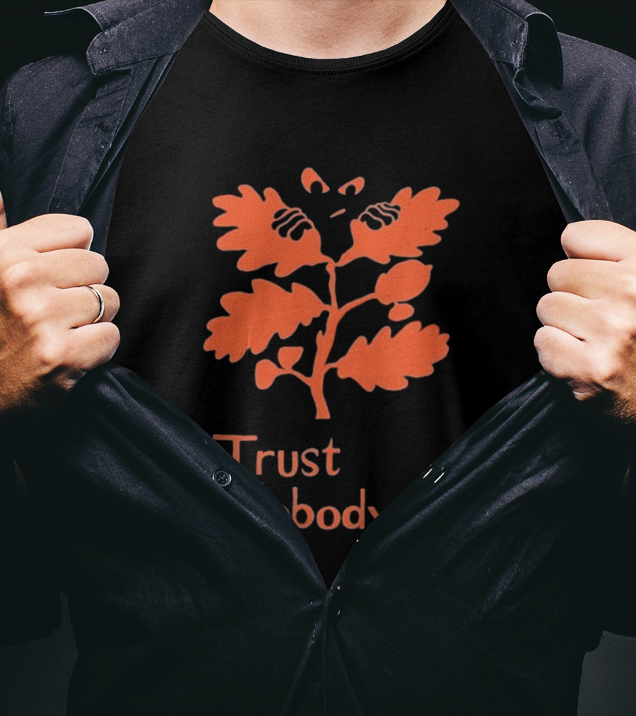 Trust Nobody Hidden Face Orange Leaf Design T-Shirt