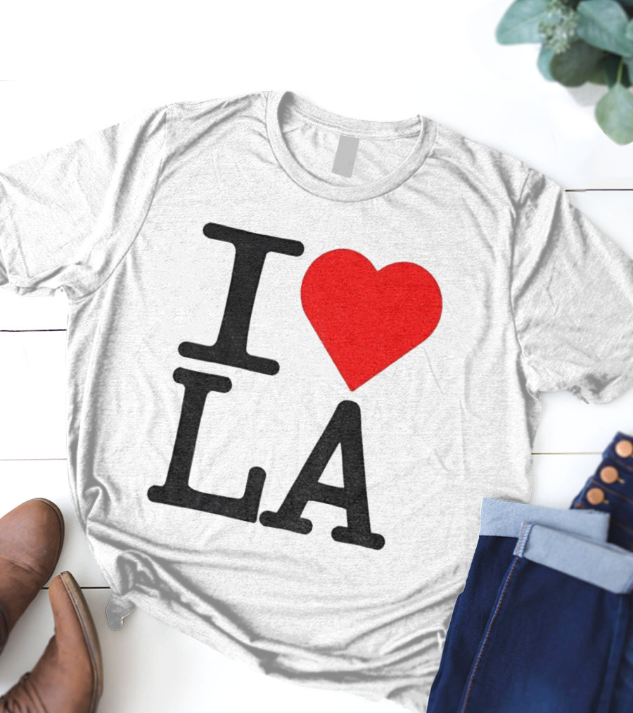 Los Angeles Dodgers Fan I Love LA Heart Classic Iconic Text T-Shirt
