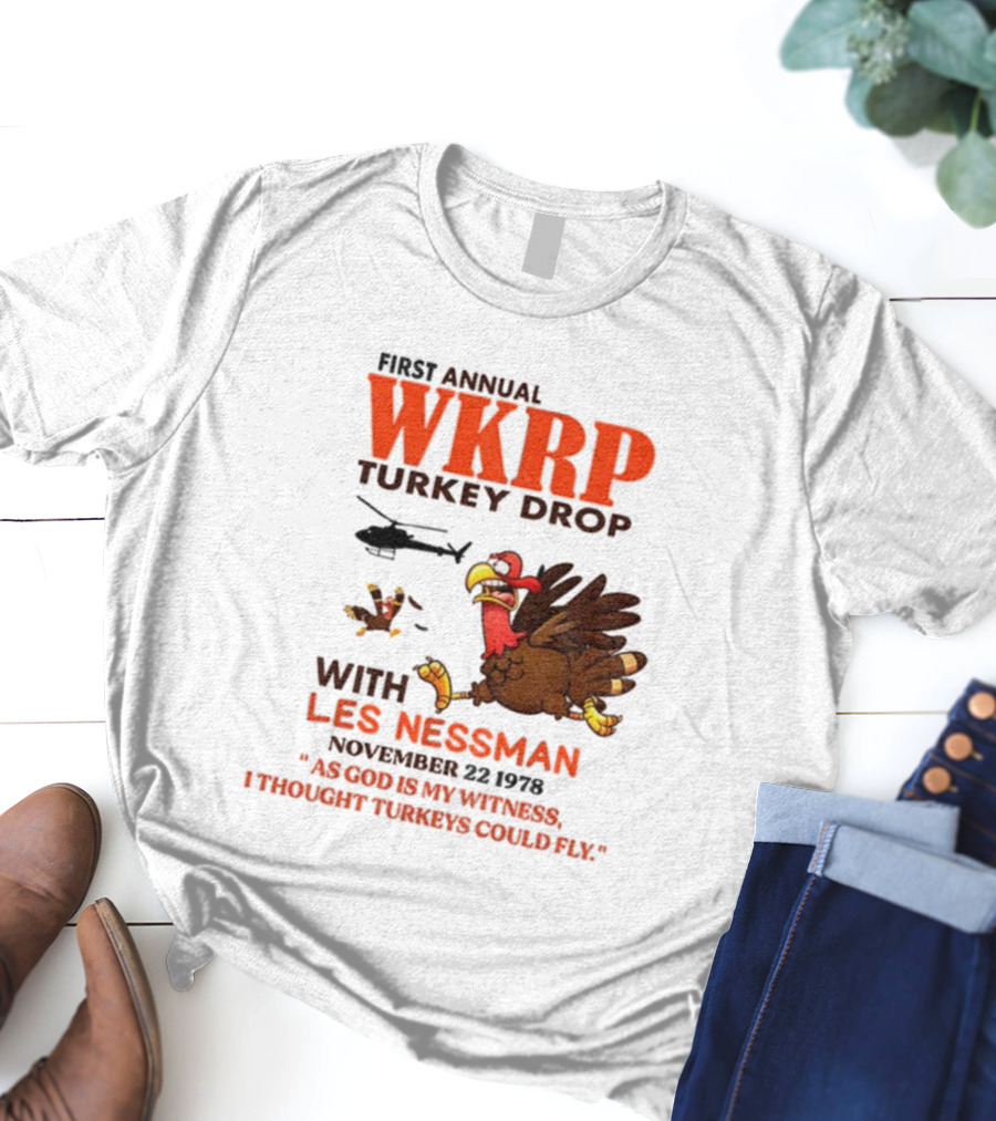 Vintage WKRP Turkey Drop First Annual With Les Nessman As God Is My Witness November T-Shirt