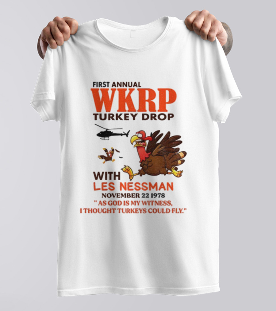 Vintage WKRP Turkey Drop First Annual With Les Nessman As God Is My Witness November T-Shirt