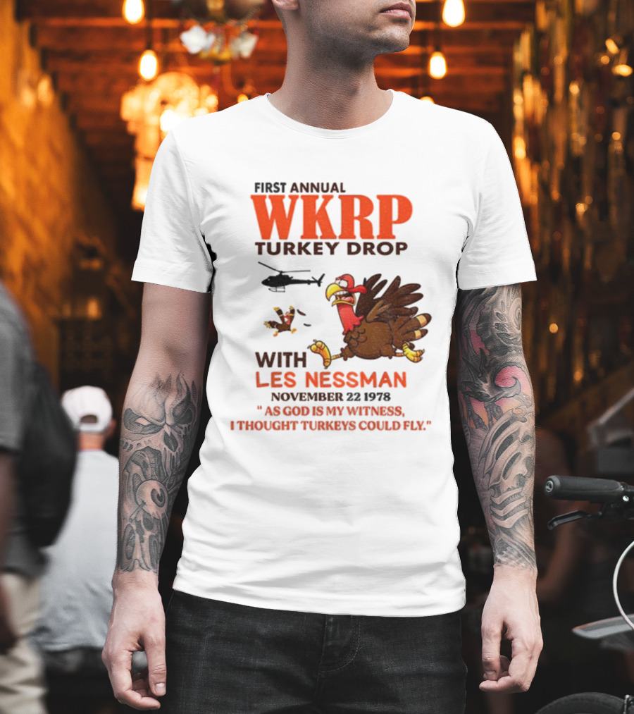 Vintage WKRP Turkey Drop First Annual With Les Nessman As God Is My Witness November T-Shirt