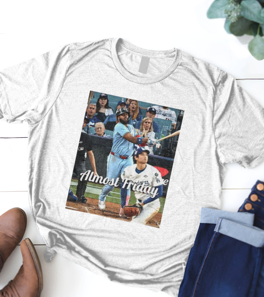Vladimir Guerrero Jr. Toronto Blue Jays Almost Friday MLB Baseball Action T-Shirt