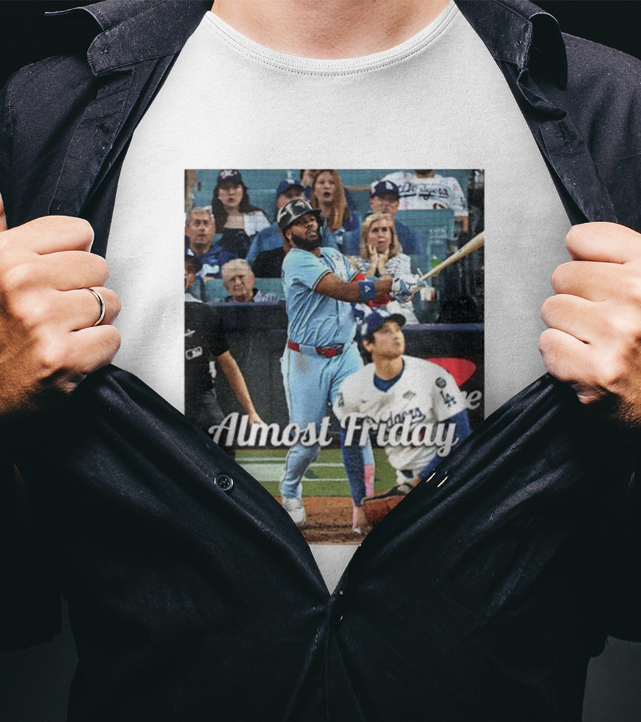 Vladimir Guerrero Jr. Toronto Blue Jays Almost Friday MLB Baseball Action T-Shirt