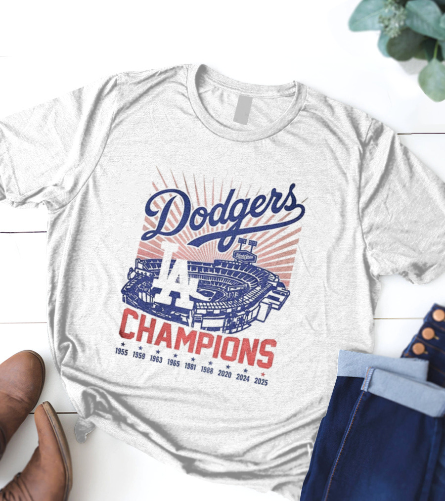 Stadium 2025 Los Angeles Dodgers Baseball Champions 1955 2025 T-Shirt