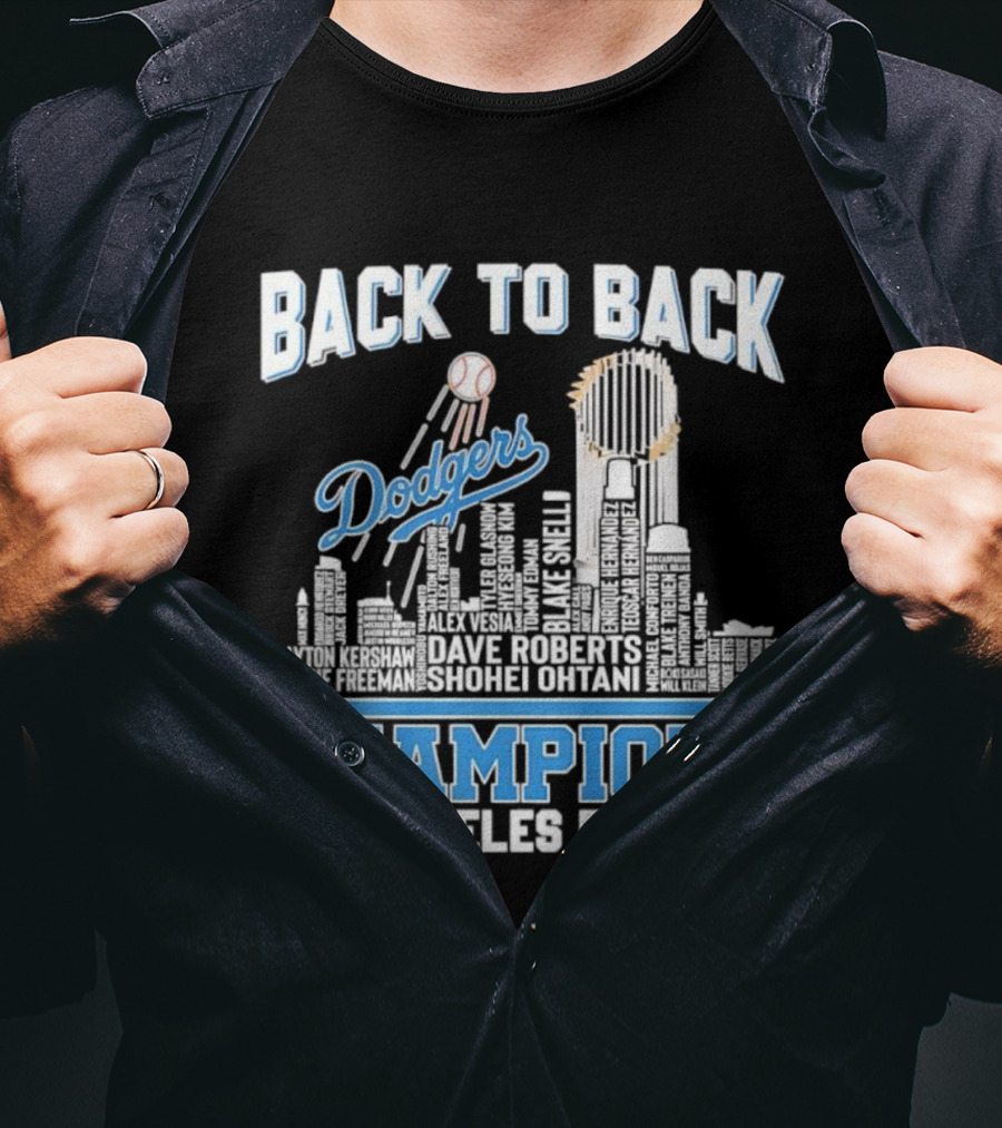 Back To Back Champions Dodgers Trophy Los Angeles Skyline T-Shirt