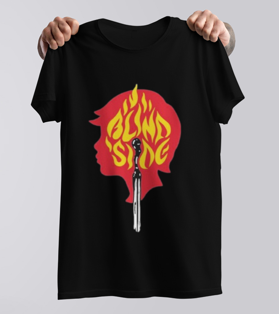Blind Side Flaming Head Silhouette Design T-Shirt
