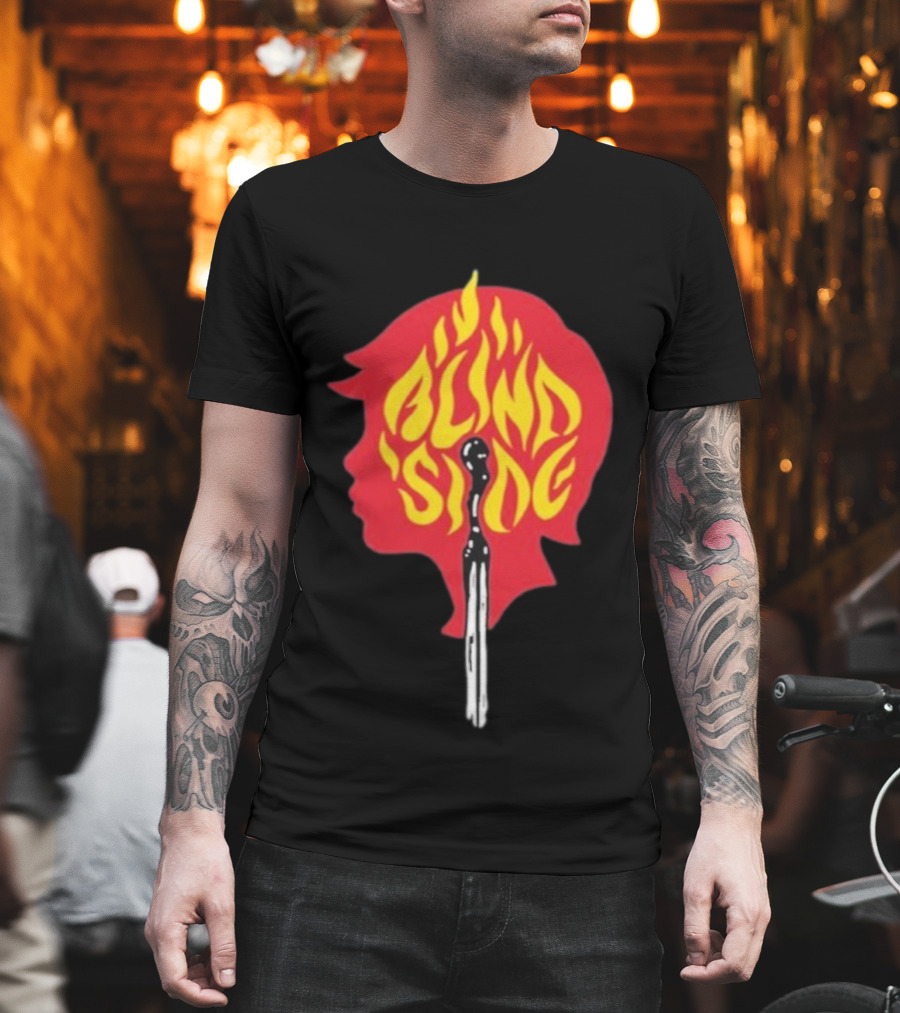 Blind Side Flaming Head Silhouette Design T-Shirt