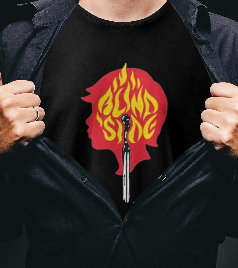 Blind Side Flaming Head Silhouette Design T-Shirt