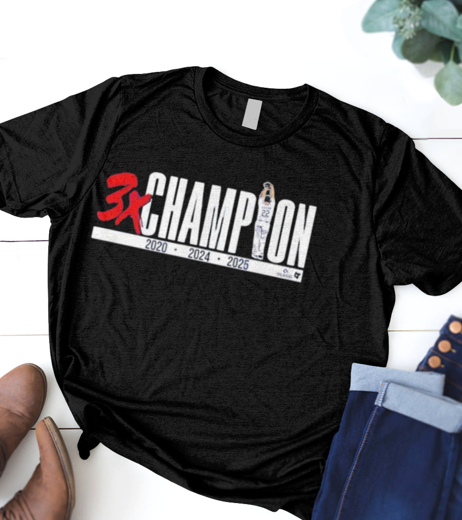 3x Champion 2020 2024 2025 Los Angeles Clayton Kershaw 22 T-Shirt