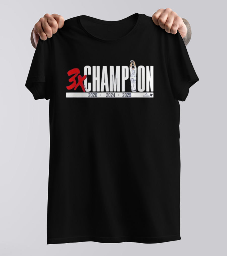 3x Champion 2020 2024 2025 Los Angeles Clayton Kershaw 22 T-Shirt
