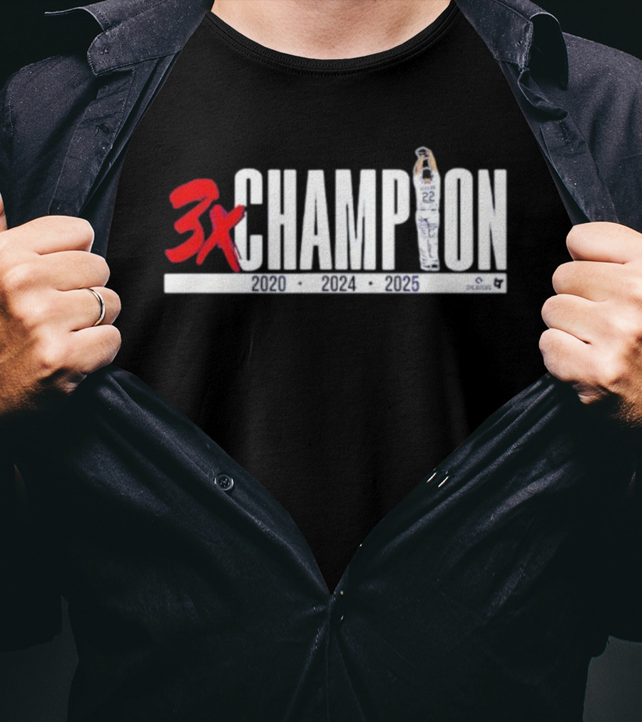 3x Champion 2020 2024 2025 Los Angeles Clayton Kershaw 22 T-Shirt