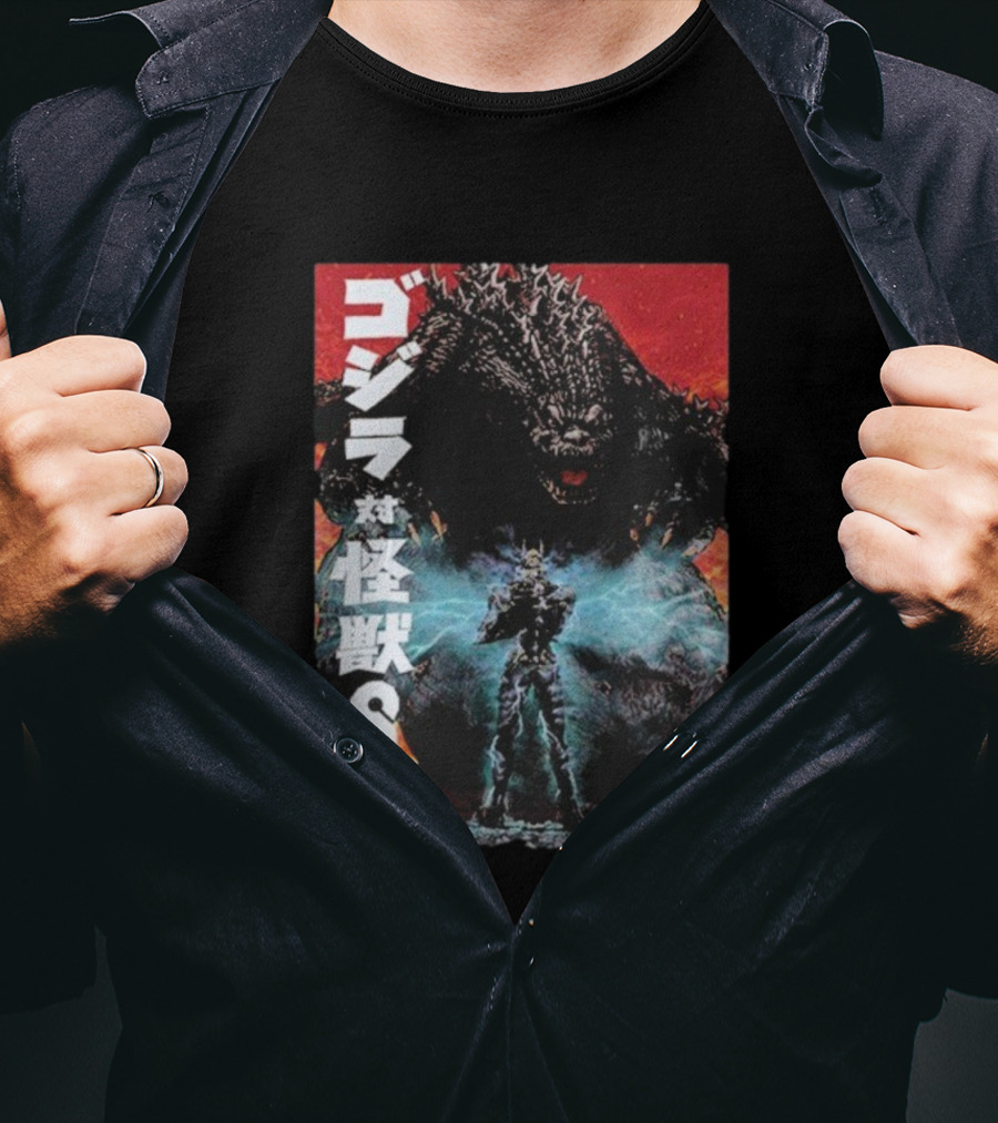 Godzilla Vs Kaiju No. 8 Japanese Text Battle Scene T-Shirt