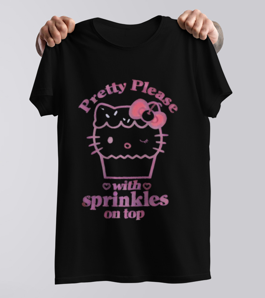 Hello Kitty Pretty Please With Sprinkles On Top Cupcake Bow T-Shirt