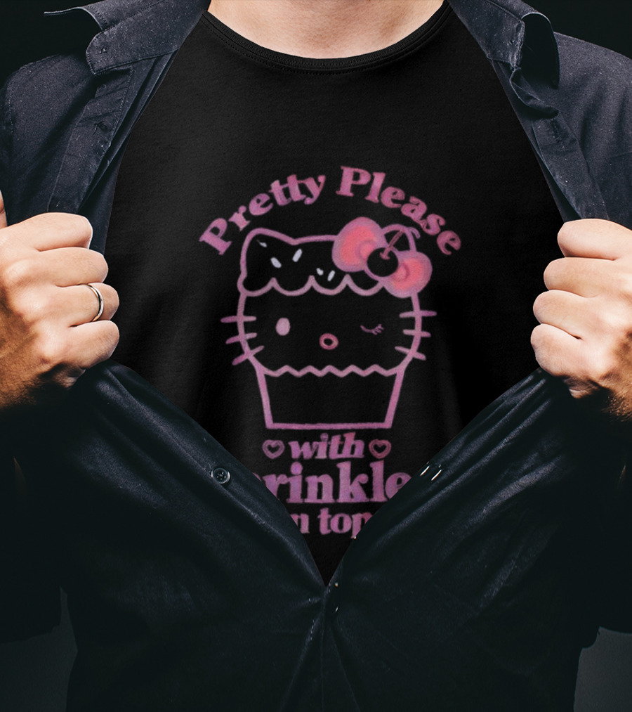 Hello Kitty Pretty Please With Sprinkles On Top Cupcake Bow T-Shirt