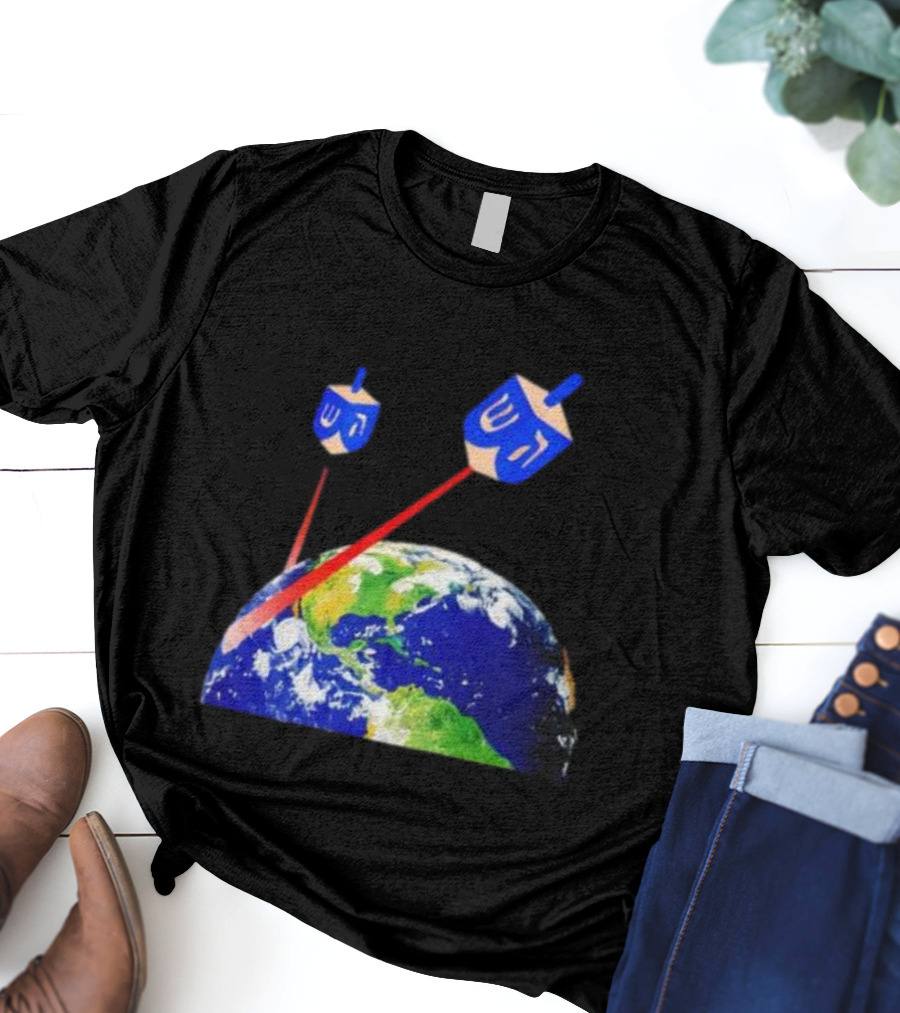 Dreidel Laser Beams Earth Jewish Humor T-Shirt