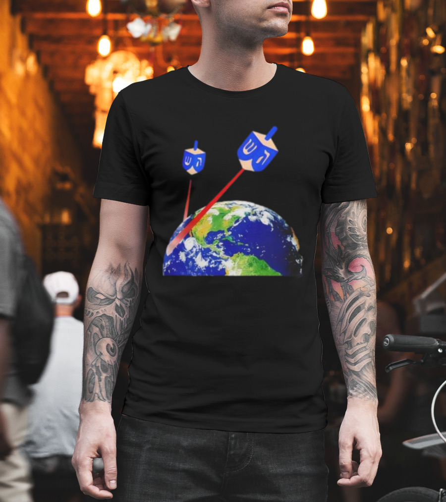 Dreidel Laser Beams Earth Jewish Humor T-Shirt