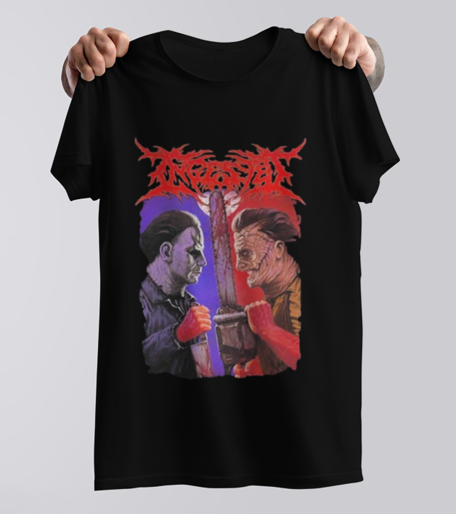 Michael Myers Freddy Krueger Ingested Chainsaw Showdown Graphic T-Shirt