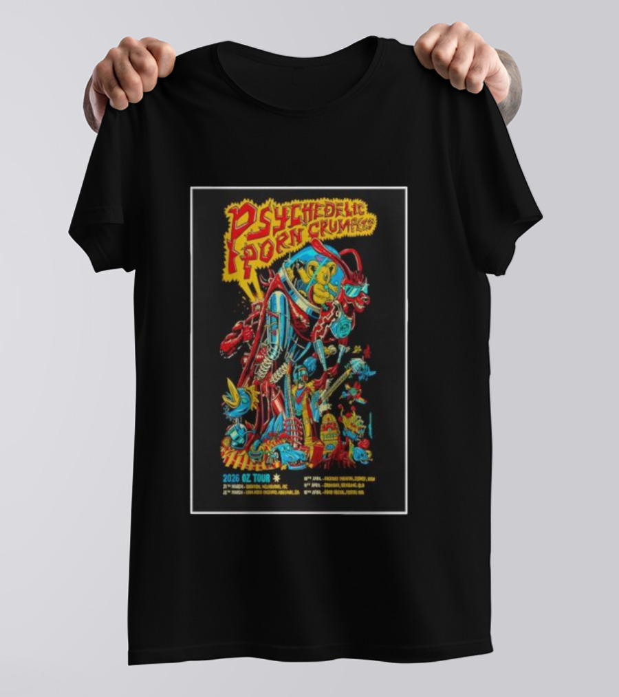 Psychedelic Porn Crumpets 2026 OZ Tour Robot Character Australia Dates T-Shirt