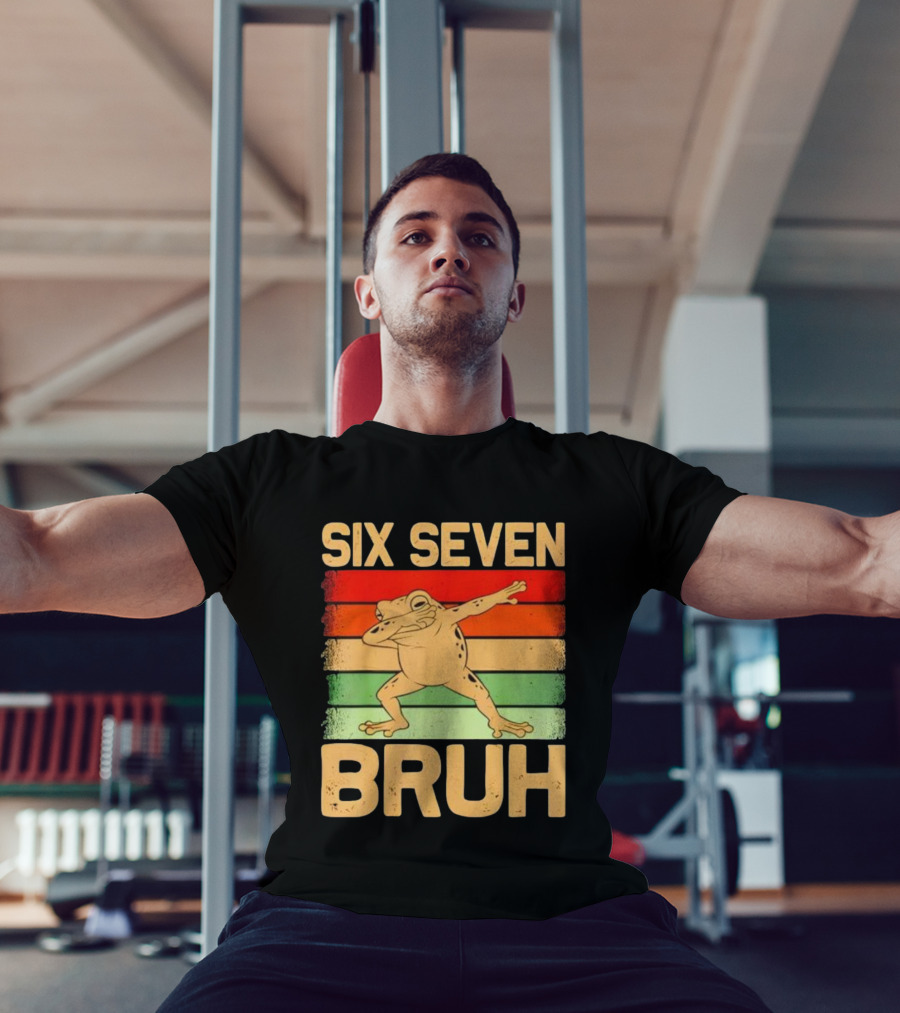 Six Seven Bruh Dab Frog Retro Stripes T-Shirt