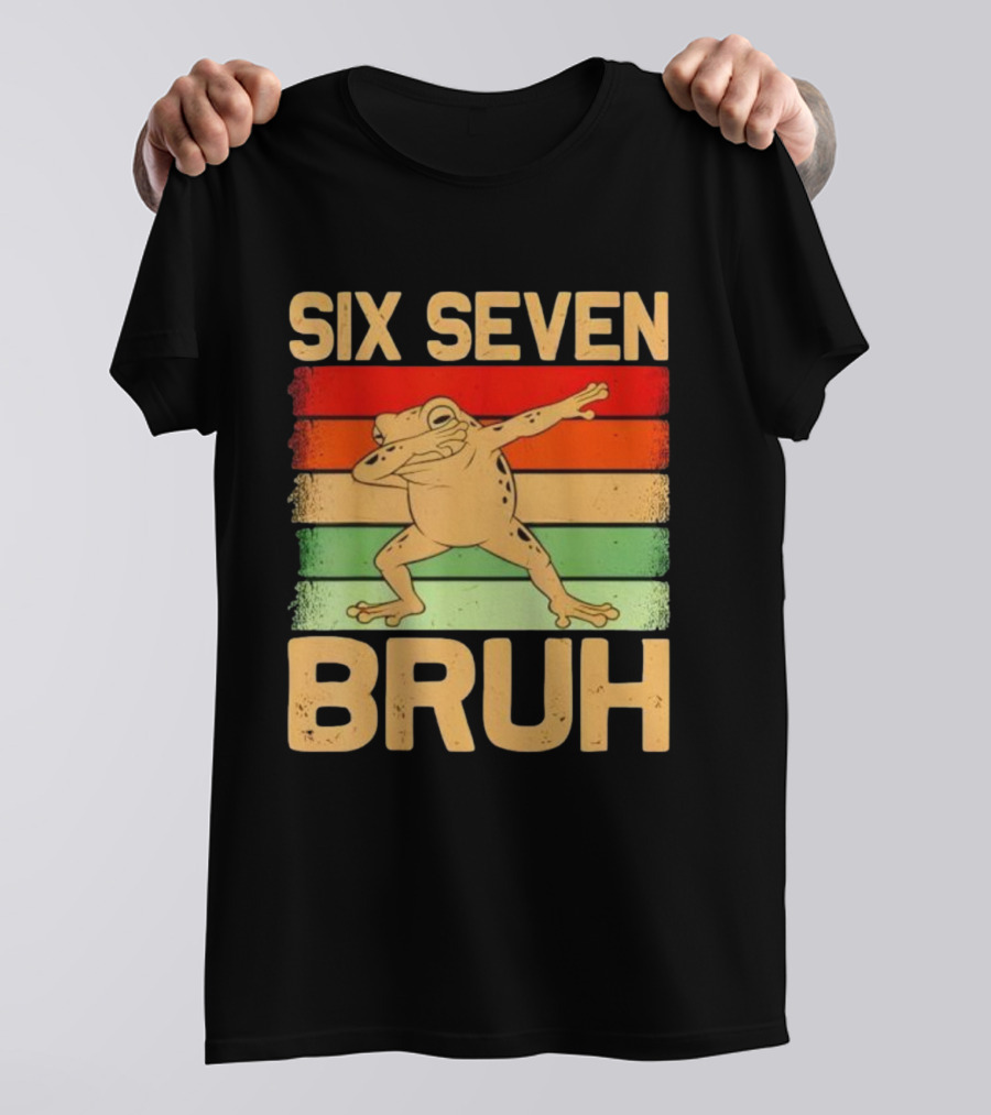 Six Seven Bruh Dab Frog Retro Stripes T-Shirt