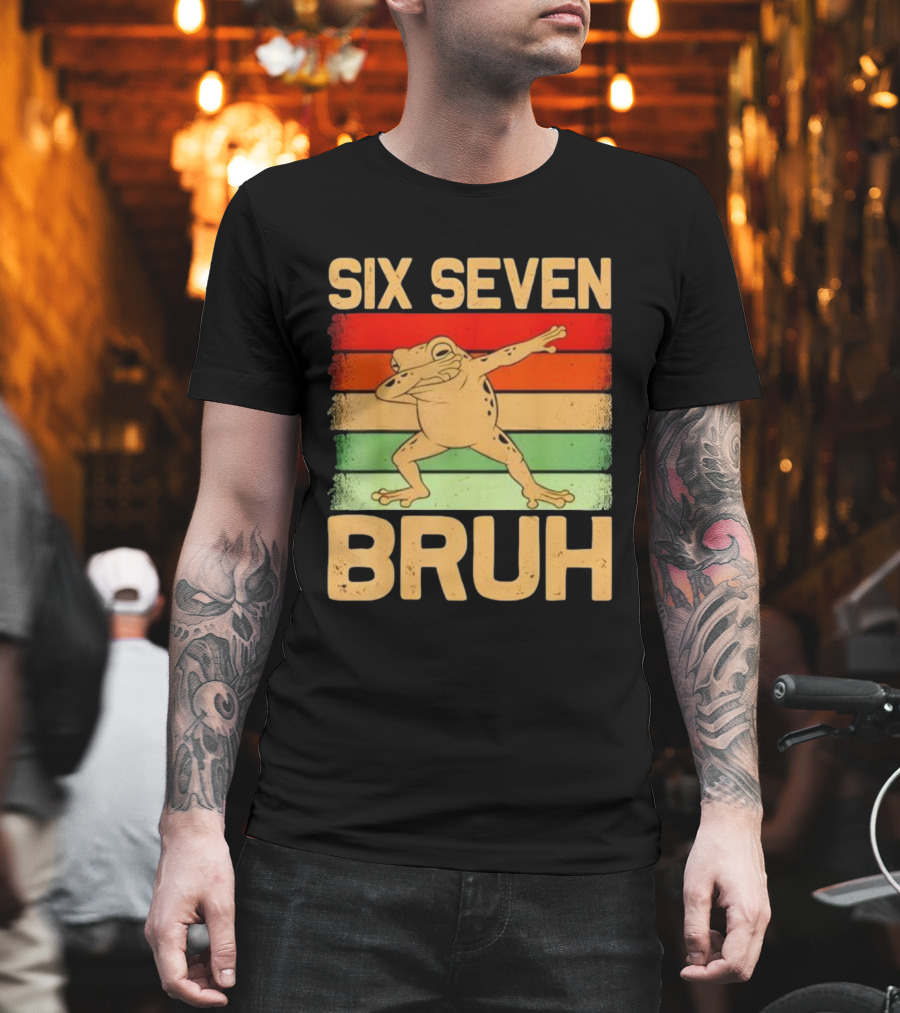 Six Seven Bruh Dab Frog Retro Stripes T-Shirt