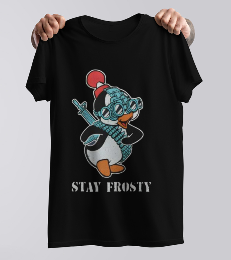 Tactical Penguin Stay Frosty Night Vision Goggles And Rifle T-Shirt