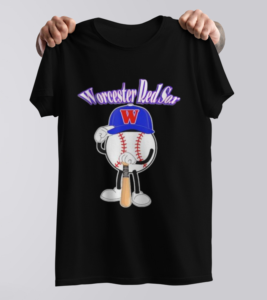 Worcester Red Sox WooSox Baseball Character With Blue Cap And Bat T-Shirt