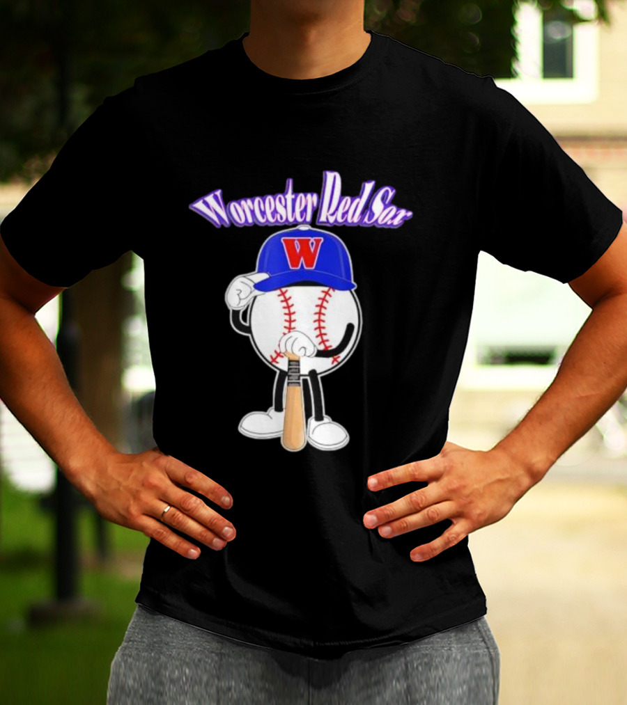 Worcester Red Sox WooSox Baseball Character With Blue Cap And Bat T-Shirt