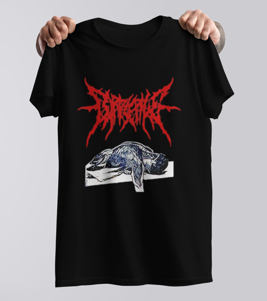 Corpse Pile Horror Extreme Metal Distressed Text Graphic T-Shirt